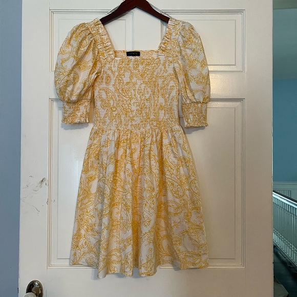1 State puff sleeve yellow smocked dress S - Picture 4 of 10